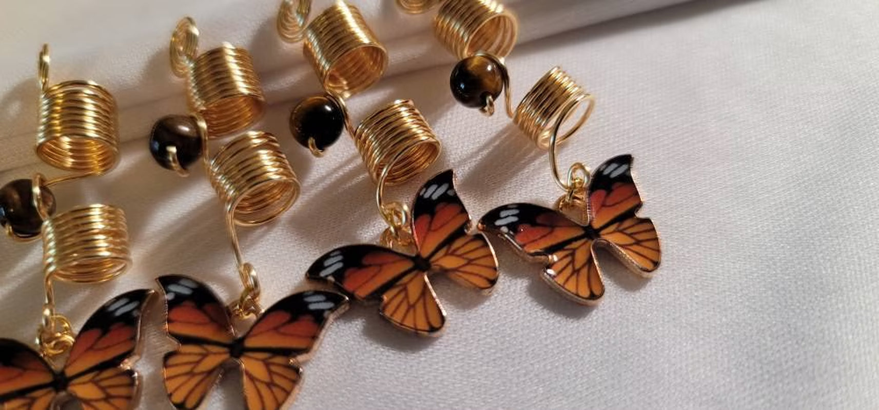 Crystal Butterfly Loc Jewelry, Gold Butterfly Copper Hair Beads
